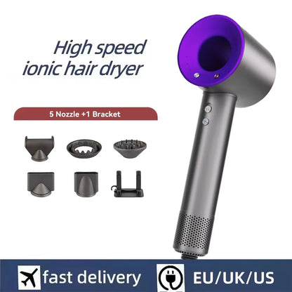 High-speed ionic TempComi Hair Dryer with attachments on a white background