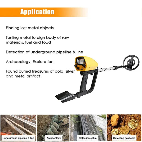 TeroTera Metal Detector with text on its applications on a white background