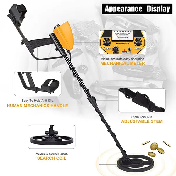 TeroTera Metal Detector with features highlighted on a white background