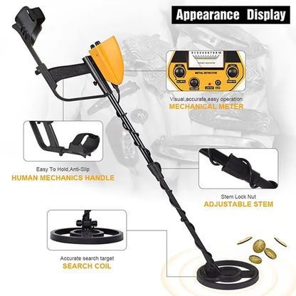 TeroTera Metal Detector with features highlighted on a white background