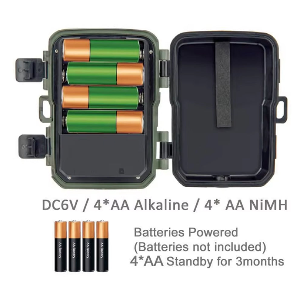 Battery case with batteries inside, showing DC6V and battery specifications on a white background.