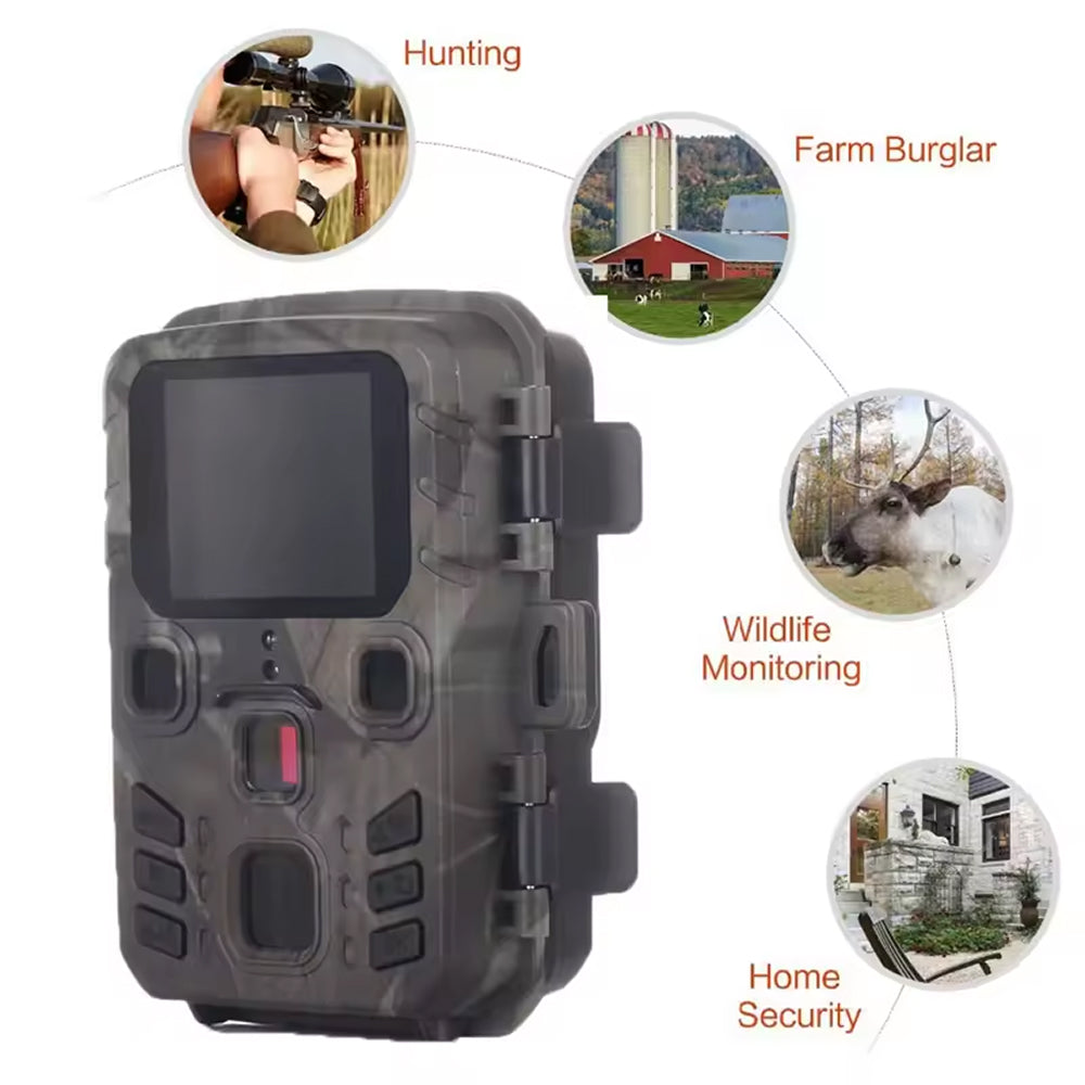 Camouflage TrackaPix Wildlife Camera with uses for hunting, farm security, wildlife monitoring, and home security.