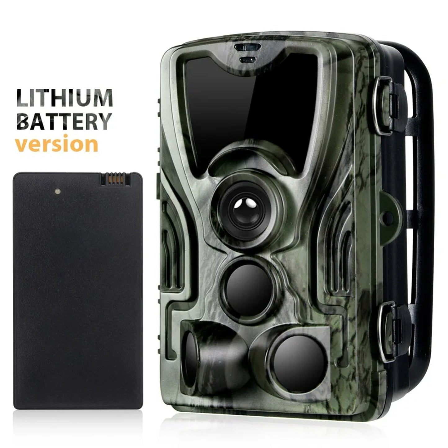 TrailyEye Trail Camera with lithium battery on a white background