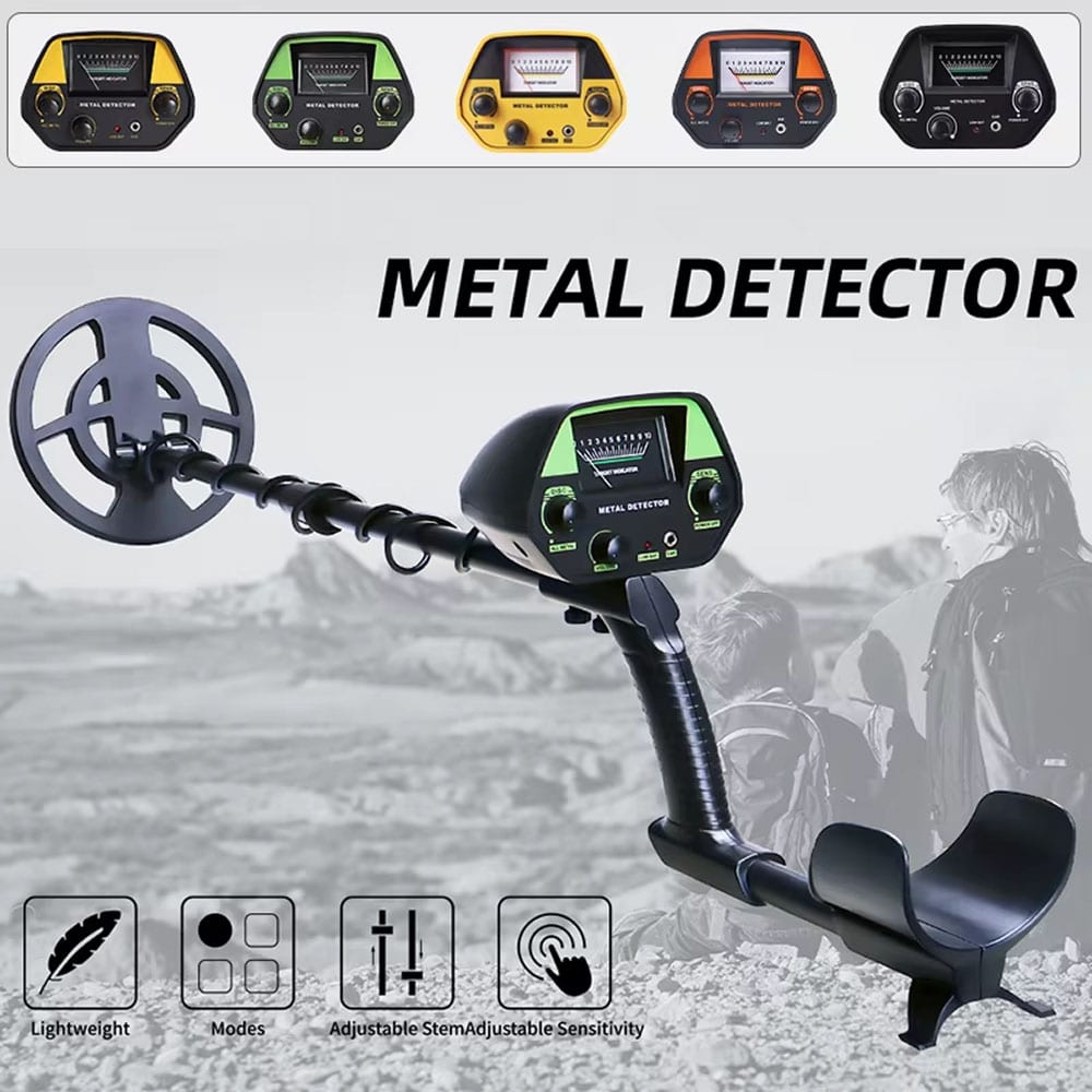 TreaXpert Metal Detector with adjustable stem and sensitivity on a gray background