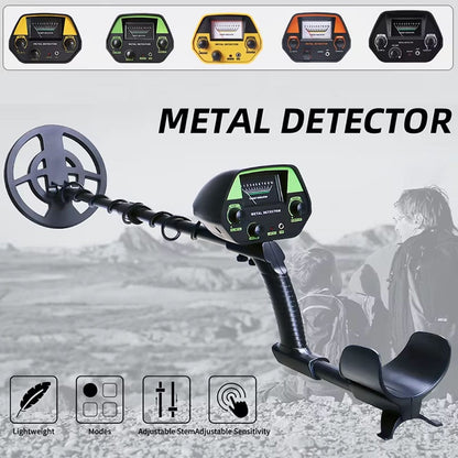TreaXpert Metal Detector with adjustable stem and sensitivity on a gray background