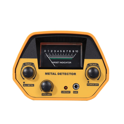 Yellow TreaXpert Metal Detector with control buttons on a white background