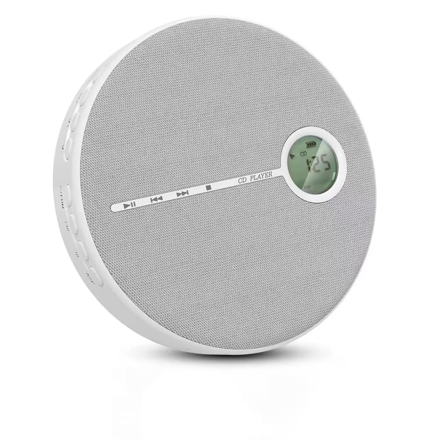 Round Valis Portable CD Player with digital display on a white background