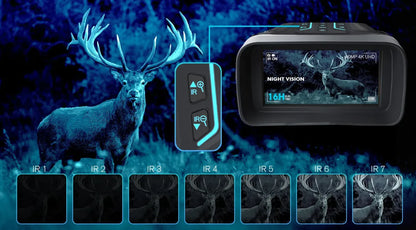 Night Valisus Night Vision Binoculars with deer imagery on a dark background
