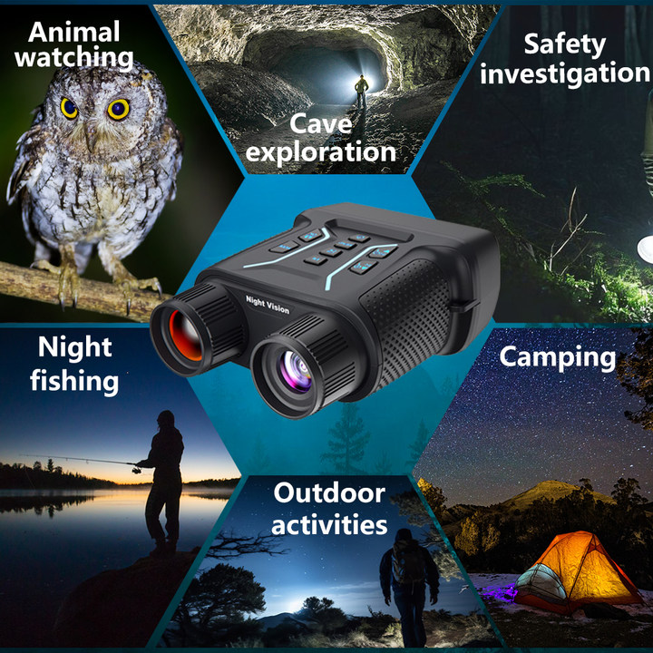Valisus Night Vision Binoculars with applications for animal watching, cave exploration, safety investigation, night fishing, camping, and outdoor activities.