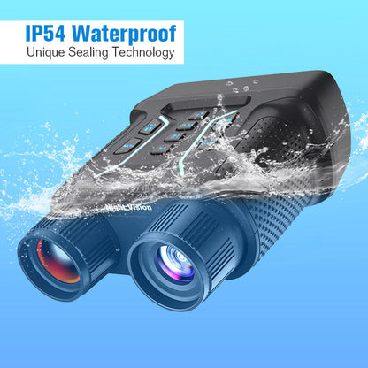 Waterproof Valisus Night Vision Binoculars with IP54 rating on a blue background