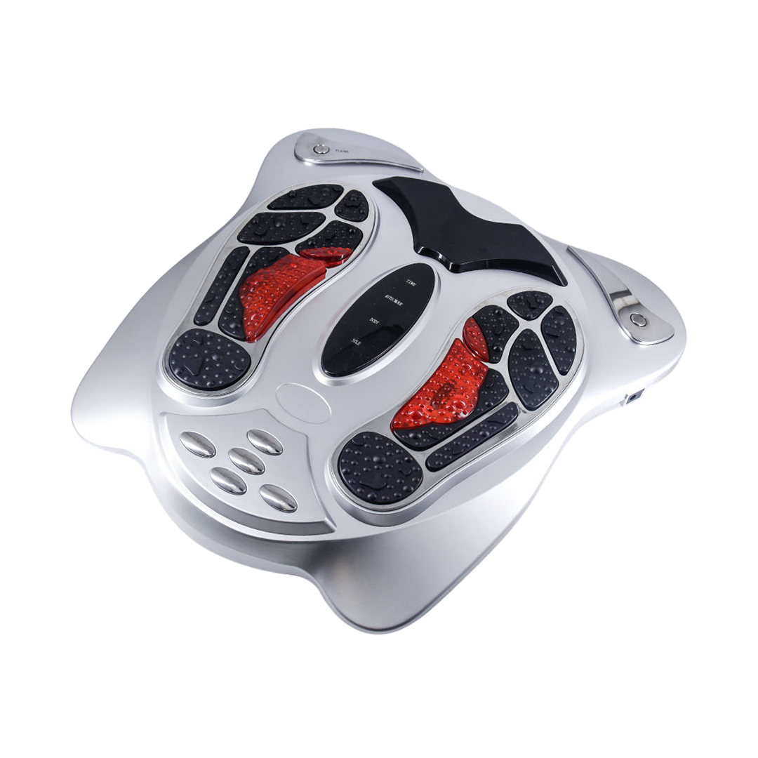Metallic VeloFlowi Foot Massager with red and black design on a white background