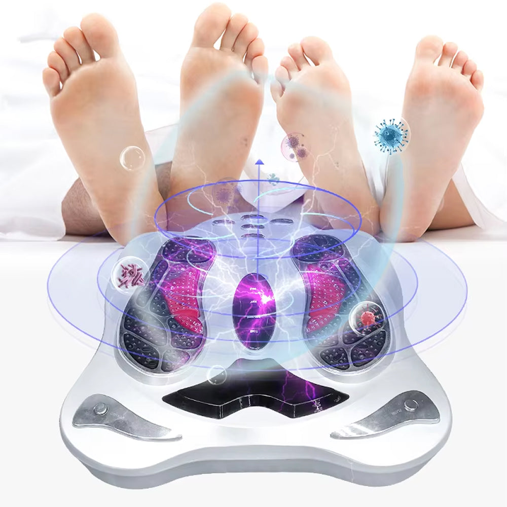VeloFlowi Foot Massager device with feet on a white background