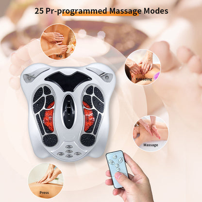 VeloFlowi Foot Massager with remote control and massage modes displayed