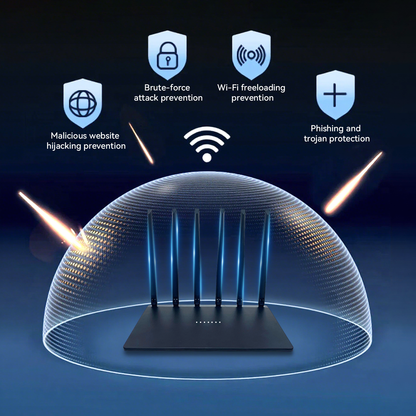 Venloria WiFi Router with security features on a dark background