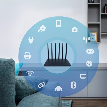 Venloria WiFi Route with connectivity icons in a living room setting