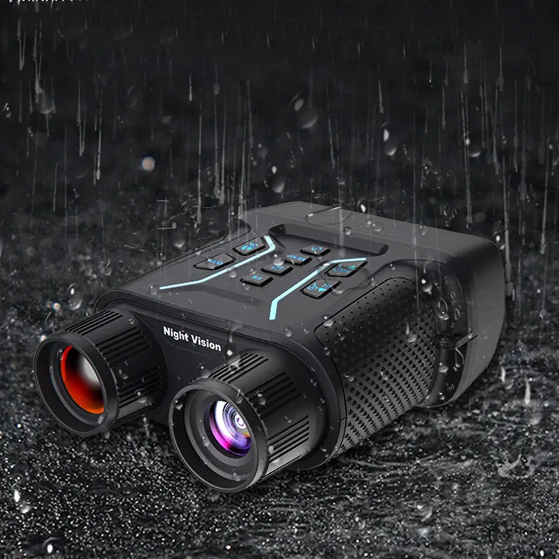 Vikason W9 Night Vision Binoculars with raindrops on a dark background