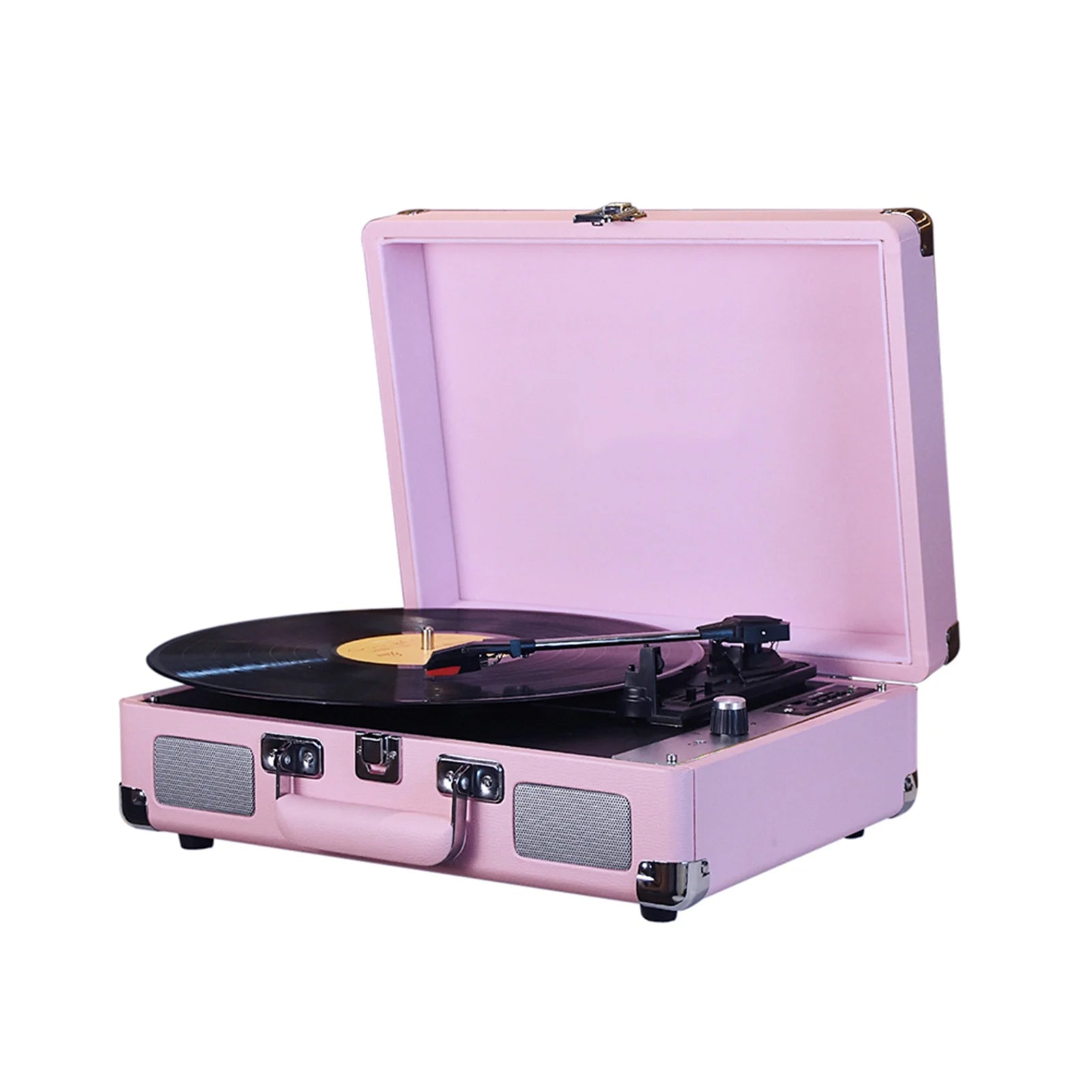 Pink vintage-style Vinixora Record Player on a white background