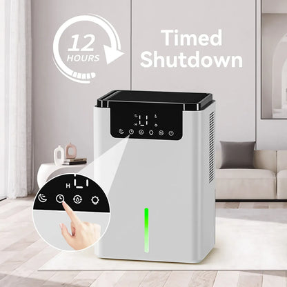 Virelta Intelligent Dehumidifier D2 with timed shutdown feature in a living room setting
