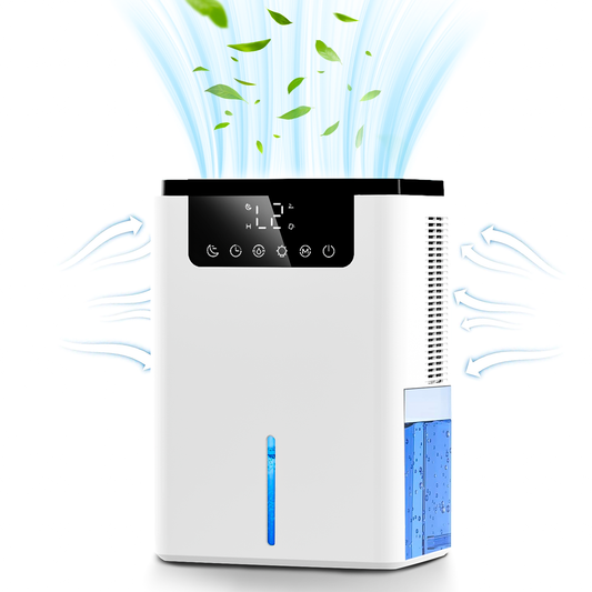 Virelta Intelligent Dehumidifier D2 with digital display and air circulation graphics on a white background