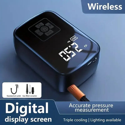 Voltire Tyre Inflator pressure measurement device with wireless capability on a blue background