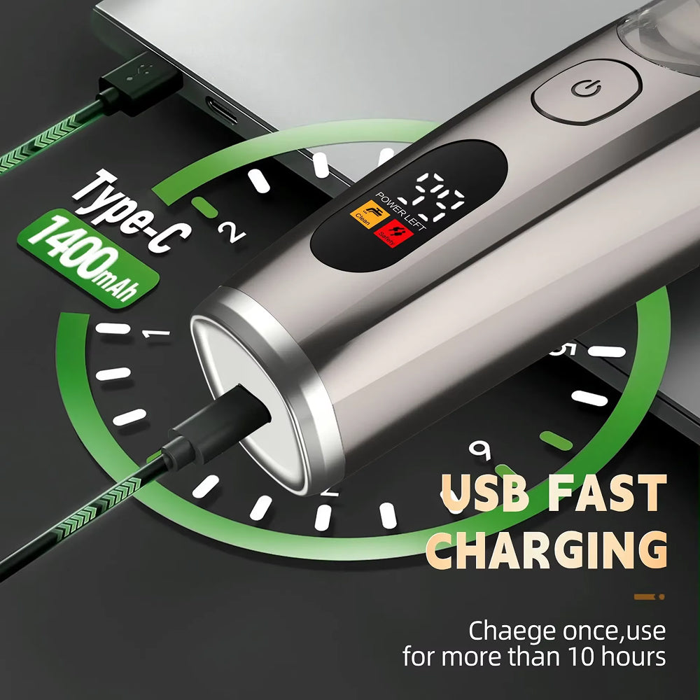USB charging VortTrim Beard Trimmer with digital display and text indicating fast charging capabilities.