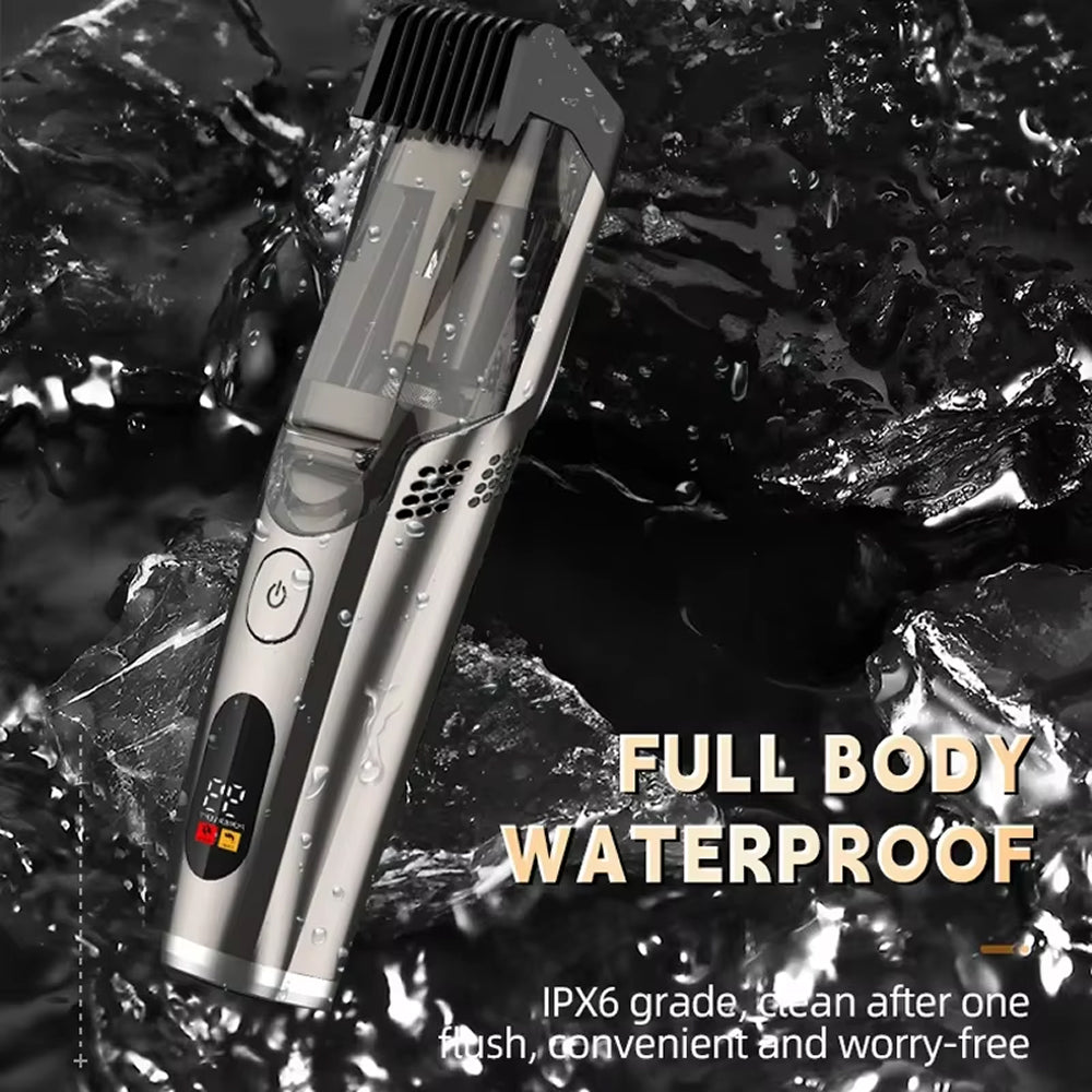 VortTrim Beard Trimmer with 'Full Body Waterproof' text on a rocky background