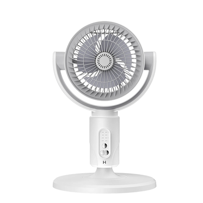 Portable VortixVex Fan with white base and gray blades on a white background