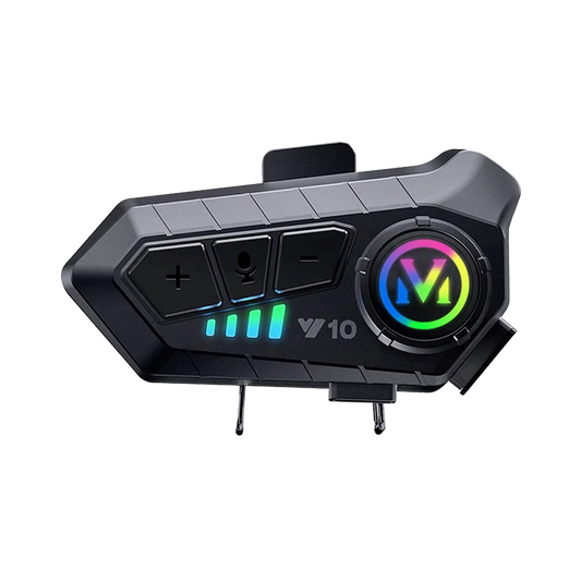 VoxiRide Motorcycle Intercom with colorful display on a white background