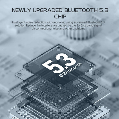Upgraded Bluetooth 5.3 chip with text on a blurred circuit board background