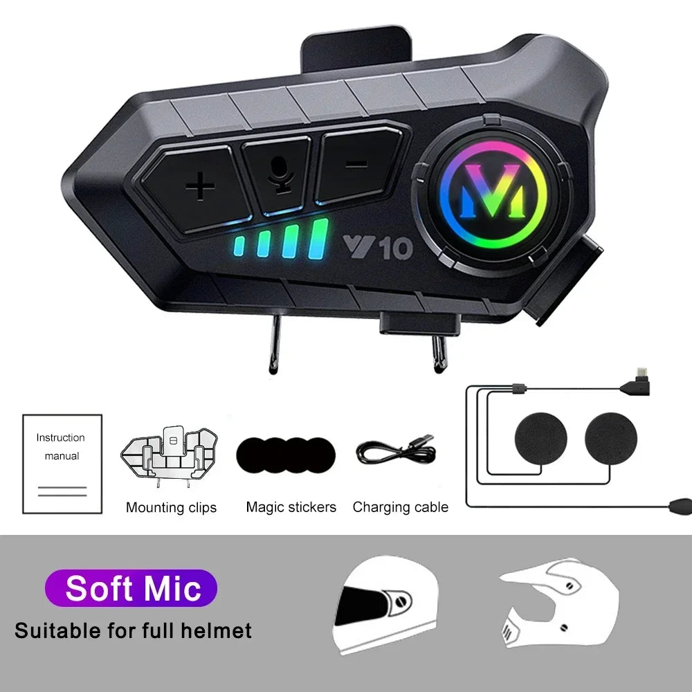VoxiRide Motorcycle Intercom with features listed on a white background