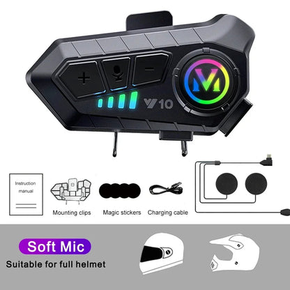 VoxiRide Motorcycle Intercom with features listed on a white background