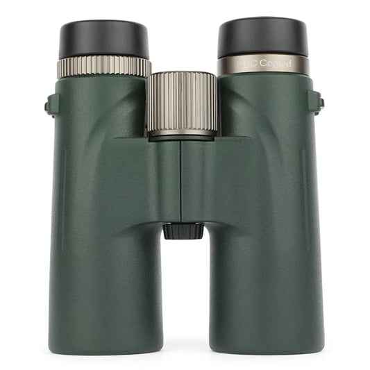 Green Warmax Binoculars with black and silver accents on a white background