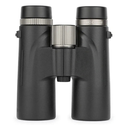 Black Warmax Binoculars with silver accents on a white background
