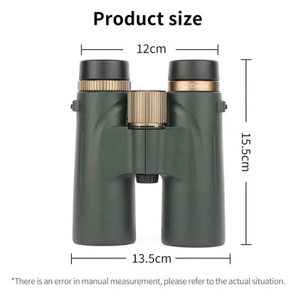 Green Warmax Binoculars with measurement details on a white background