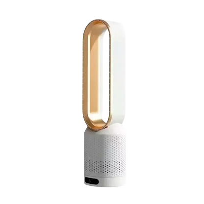 White and gold WhisParu Bladeless Fan product on a white background