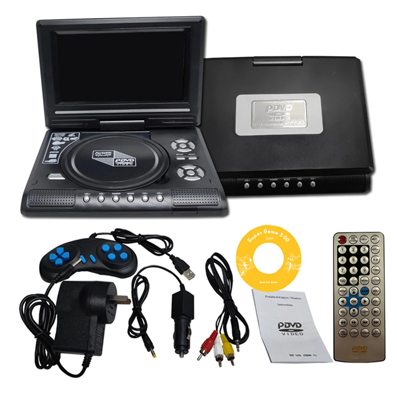 WidTosee Portable DVD Player with accessories on a white background