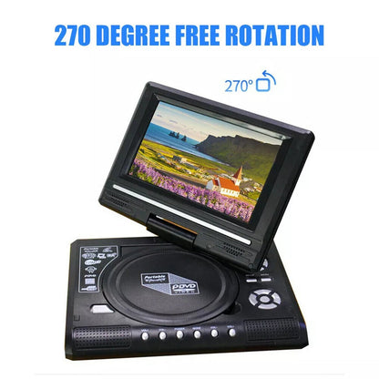 WidTosee Portable DVD Player with a screen displaying an outdoor scene, featuring 270-degree free rotation text.