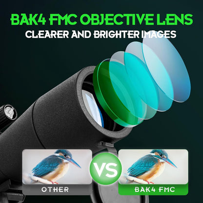BAK4 FMC objective lens with comparative images on a dark background