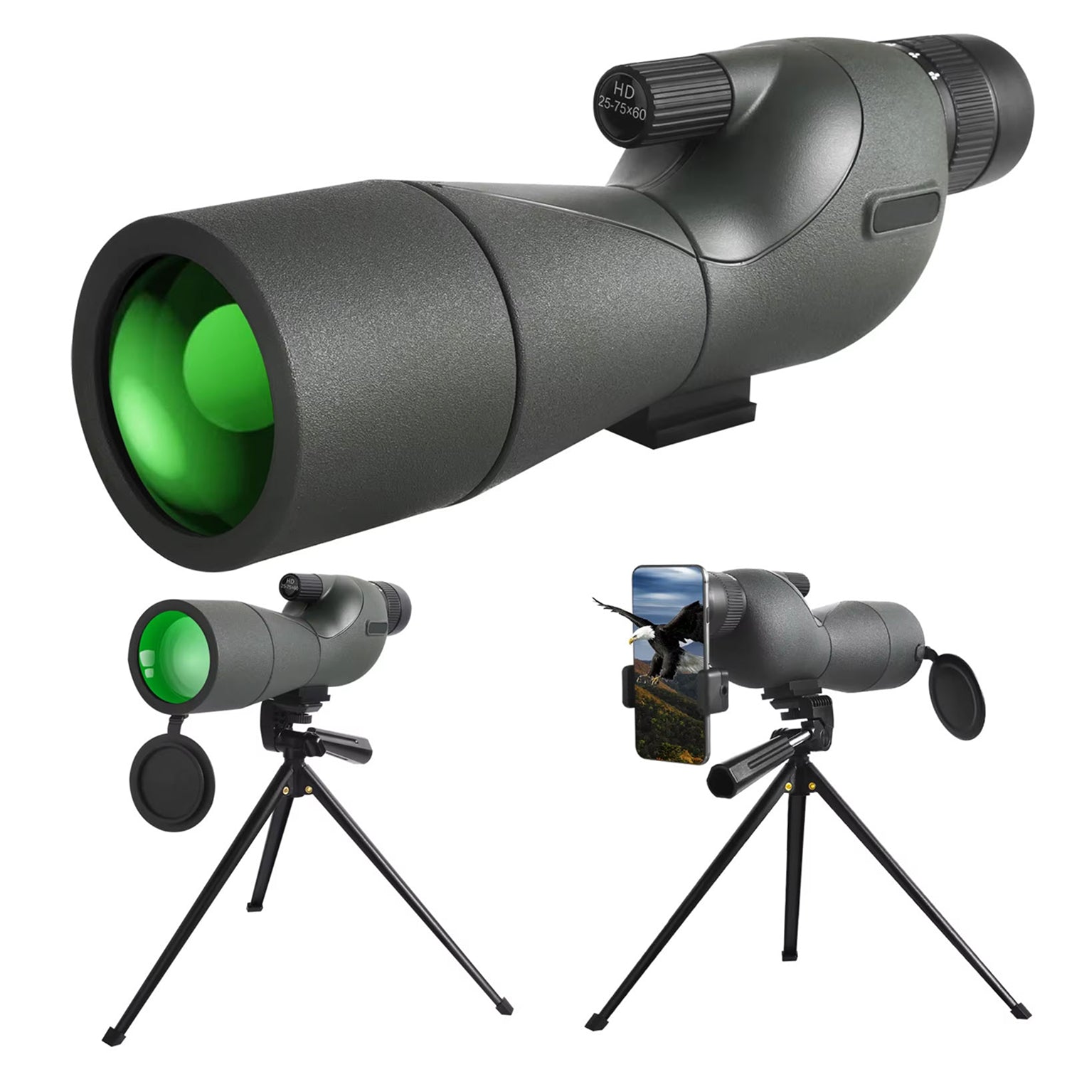 WildXplo Spotting Scope with green lens on a white background
