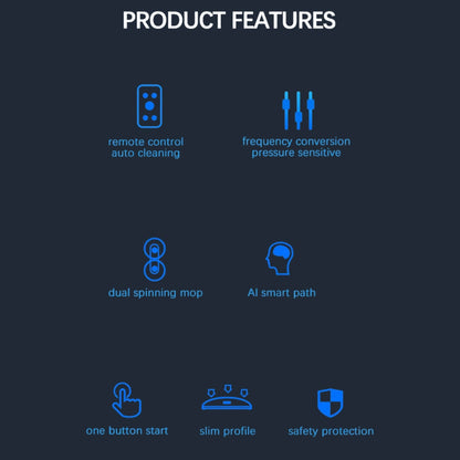 List of product features with icons and text on a dark background