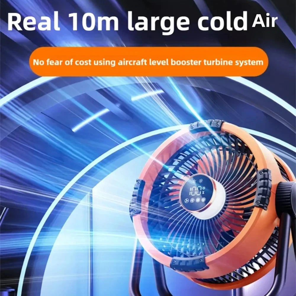 WyniDora Fan with text claiming 'Real 10m large cold air' and 'No fear of cost using aircraft level booster turbine system'.
