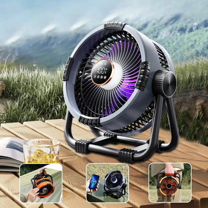 WyniDora Fan on a wooden surface with scenic background
