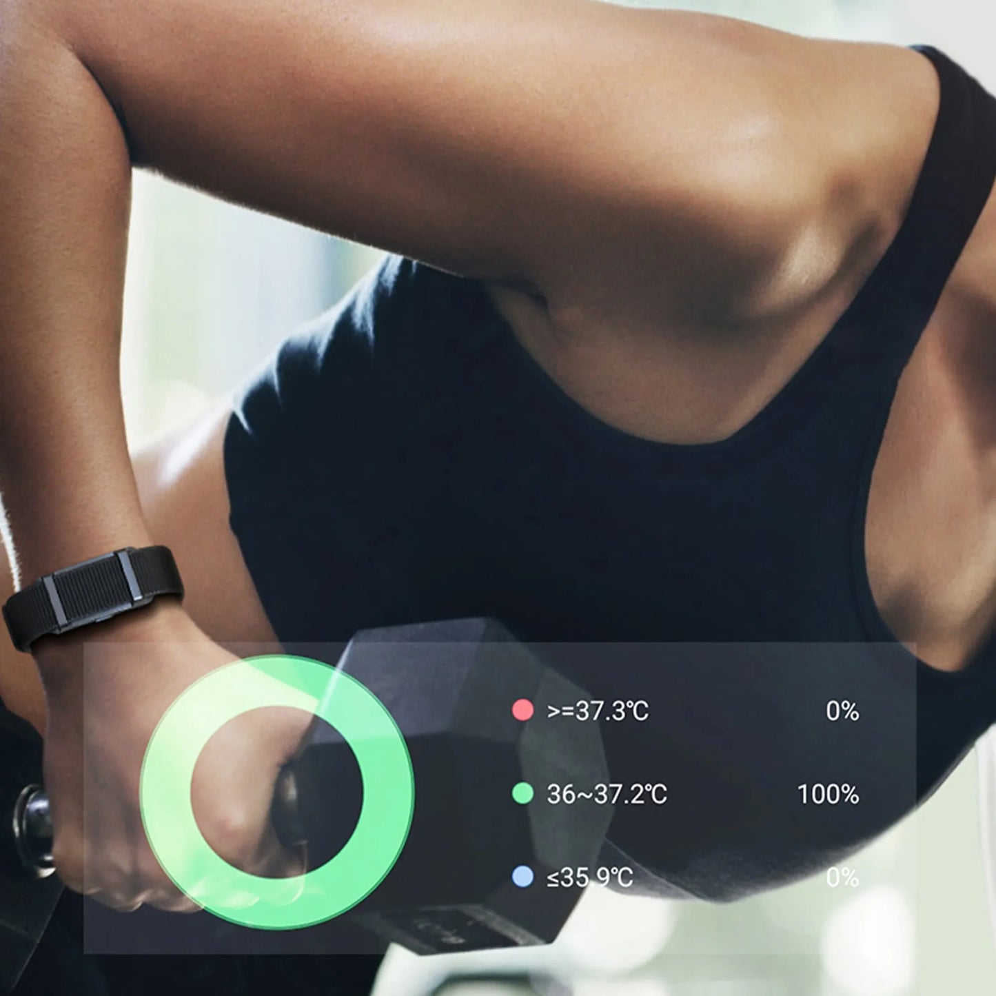 Person exercising with a Yondaly Health Tracker Smart Bands on wrist showing heart rate data.