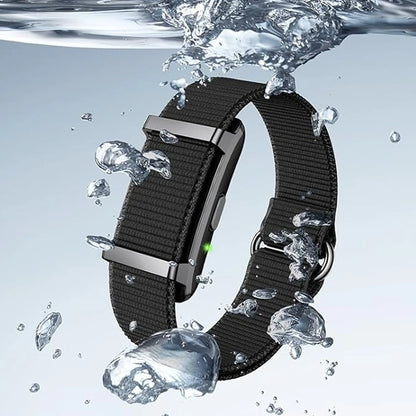 Black Yondaly Health Tracker Smart Bands with water droplets around it, indicating water resistance.