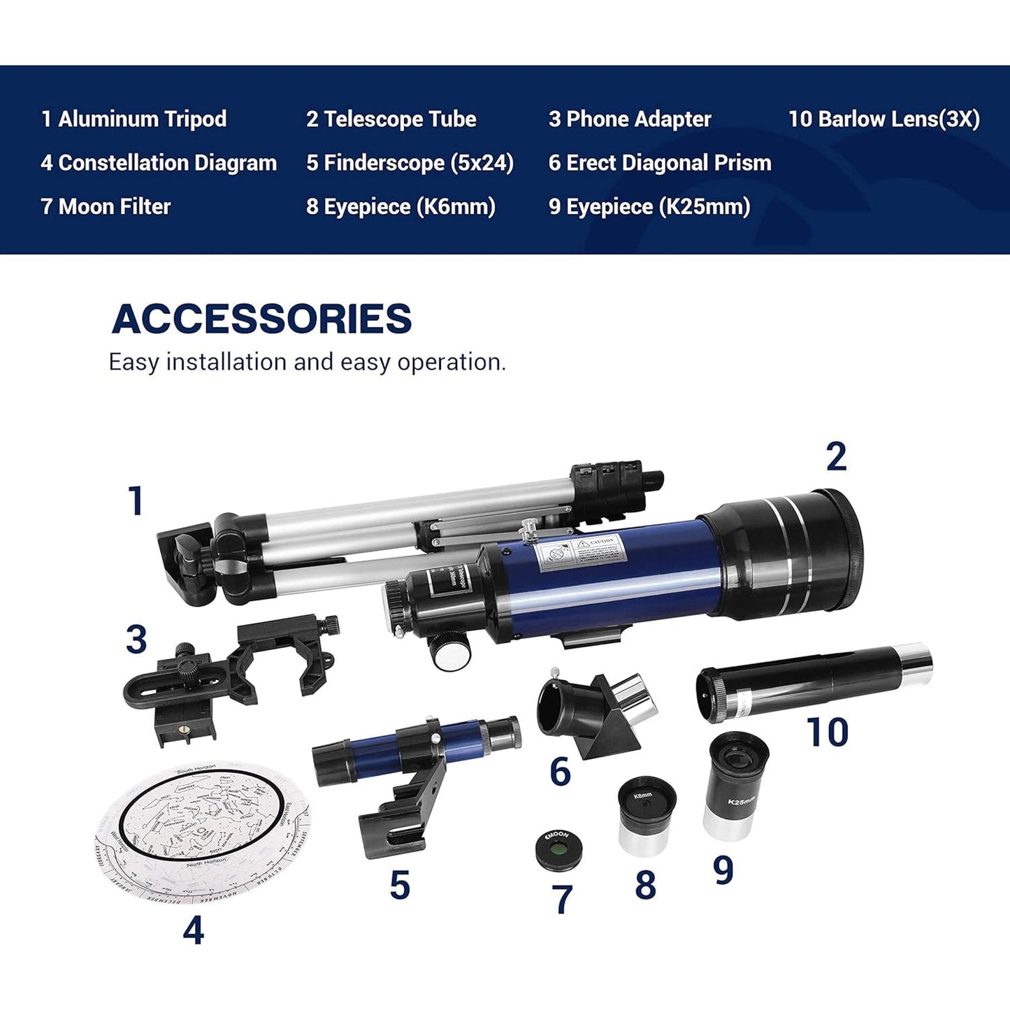ZenoGaci Telescope set with accessories on a white background