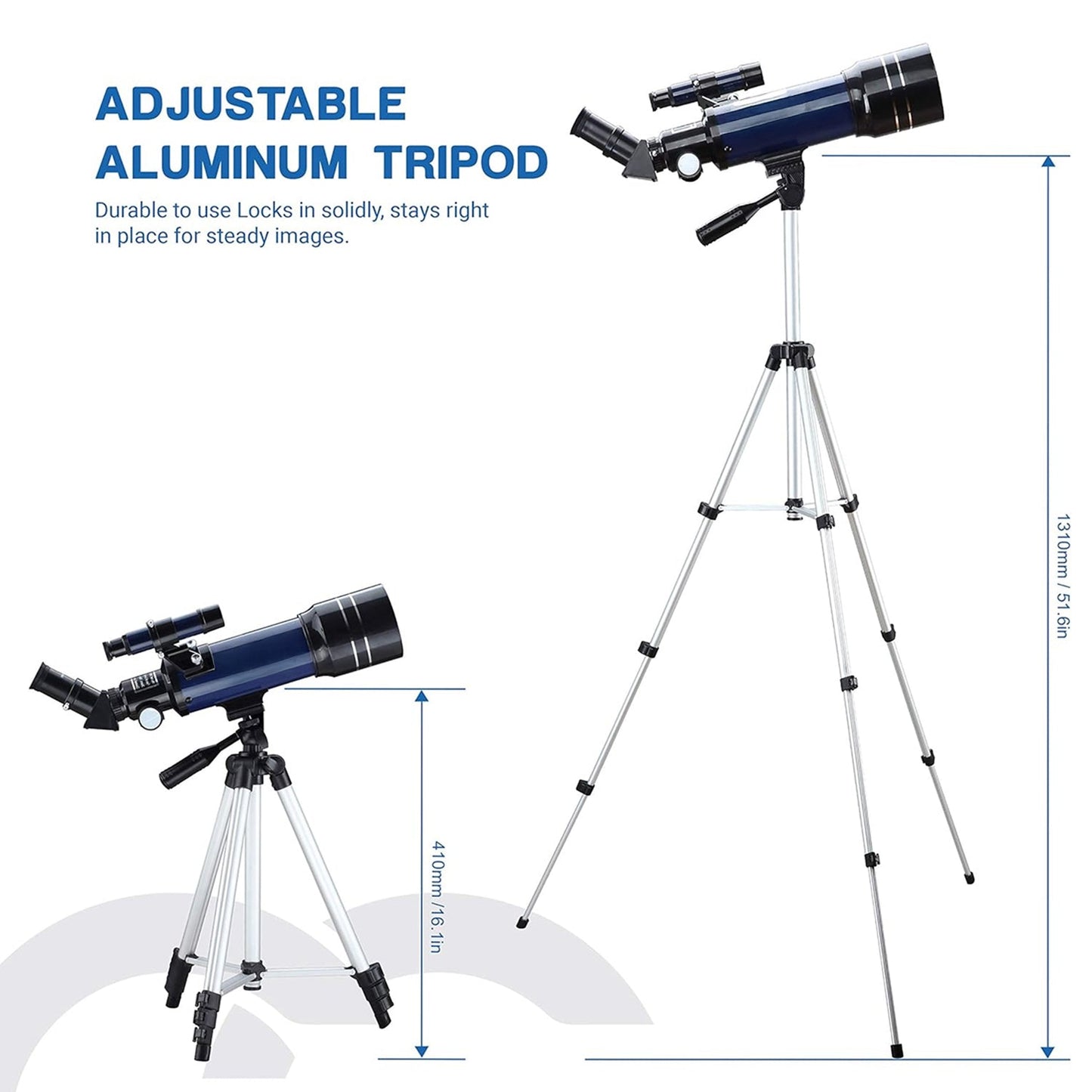 ZenoGaci Telescope with adjustable aluminum tripod on a white background