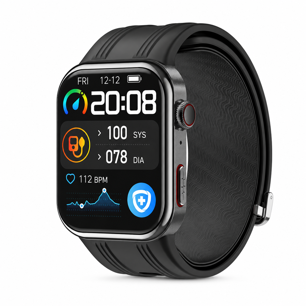 Zenvora Blood Pressure Smartwatch in black with 1.96 inch AMOLED display