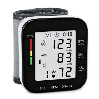 Zenvora Wrist Blood Pressure Monitor - Black with large LED display and voice guidance