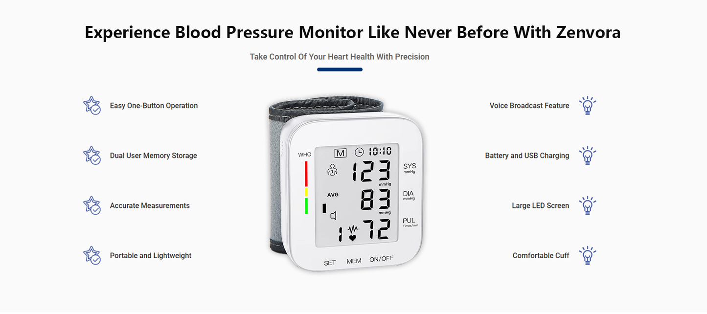 Zenvora Blood Pressure Monitor clinical-grade accuracy banner - hospital-grade precision in your living room