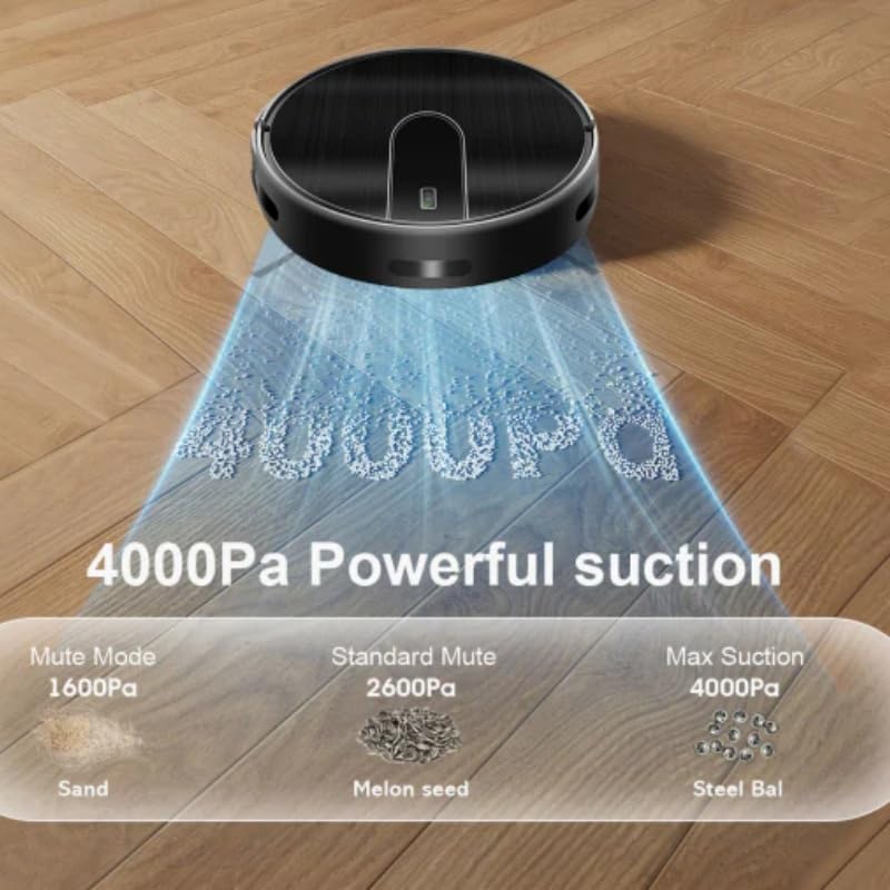 Zonelia Robot Vacuumon a wooden floor with suction power display